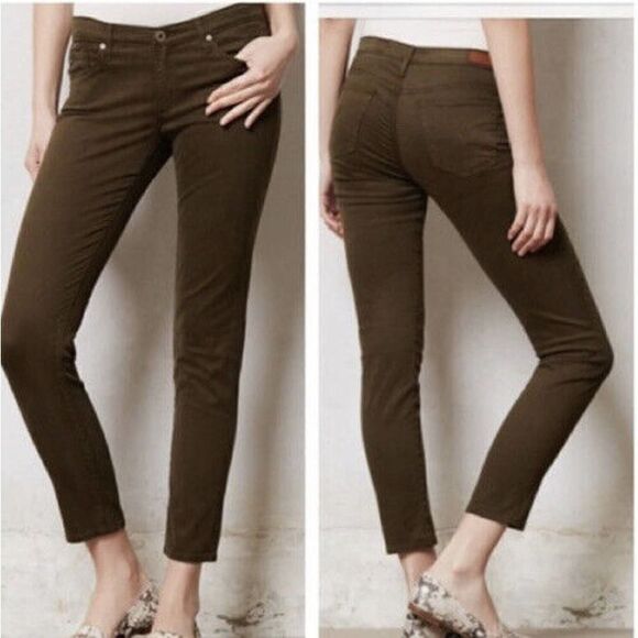 AG Olive Green Women’s The Stevie Slim Straight Ankle Skinny Pants Olive 27 R - Picture 1 of 12